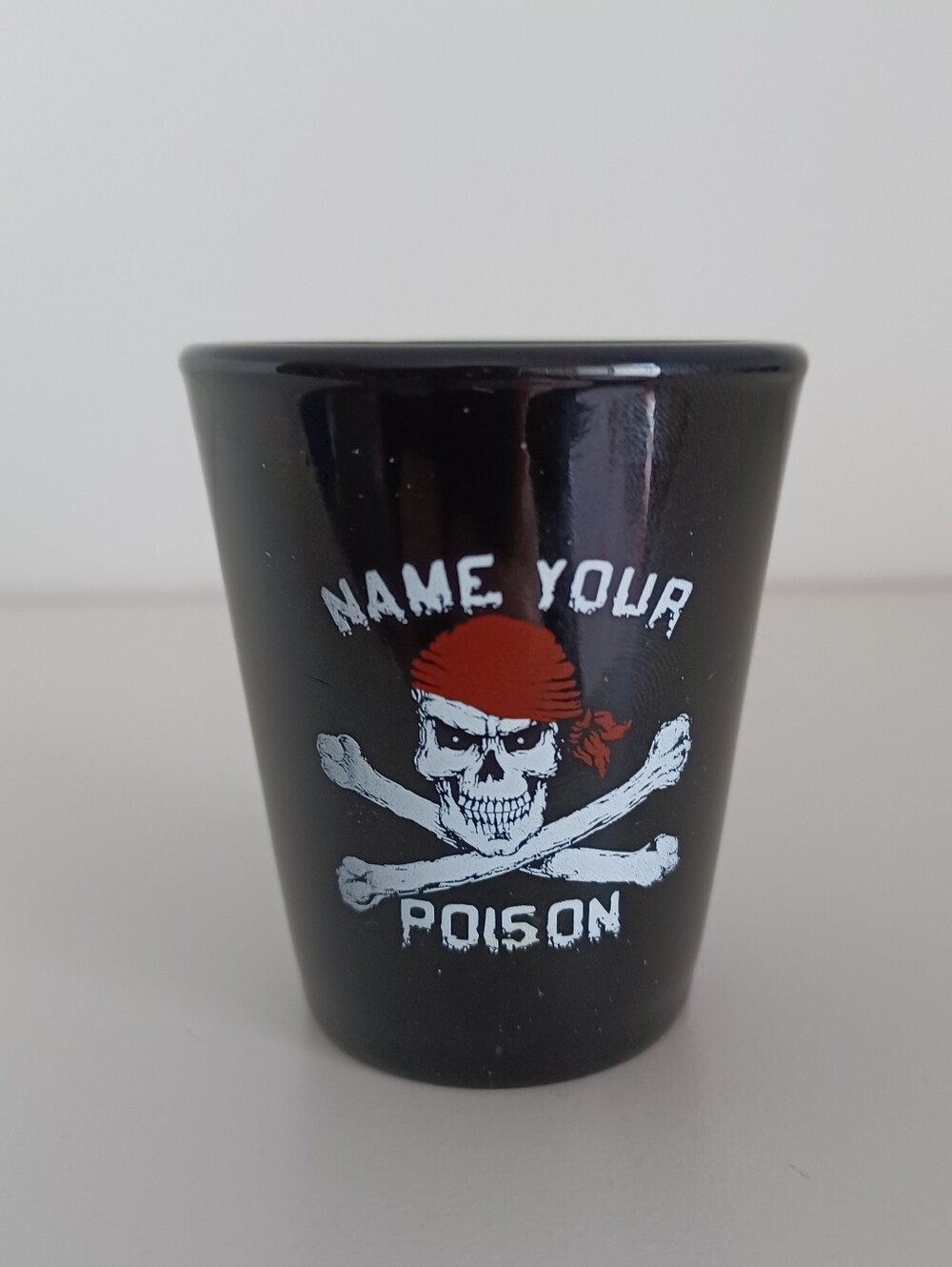 Name Your Poison Pirate Skull Myrtle Beach, SC Black Shot Glass Barware Travel‎